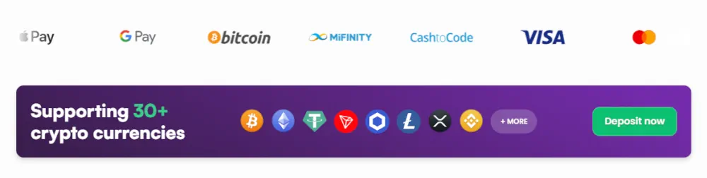 InstaSpin accepterade betalningsmetoder inklusive kreditkort, Apple Pay och olika kryptovalutor.